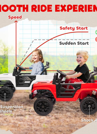 12V 4x4 Kids Electric Car w/ 2WD/4WD Switchable, Remote Control, Spring Suspension System, Back Trailer, Red