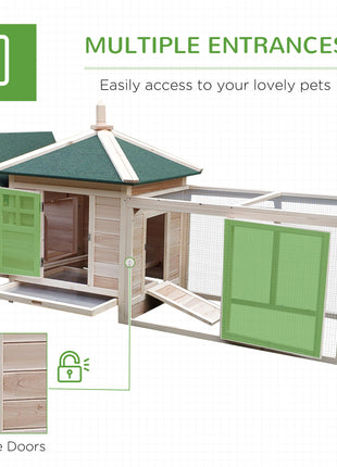 77" Wooden Chicken Coop with Nesting Box, Cute Outdoor Hen House with Removable Tray, Ramp Run, for Garden Backyard, Natural