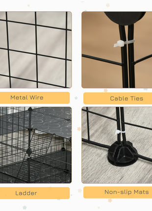 Pet Playpen with Door, Metal Mesh Cage with Mallet, Black