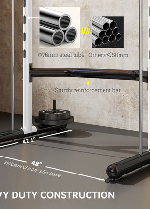 Squat Rack with Pull Up Bar and Barbell Bar Adjustable Bench Press Multi-Function Weight Lifting Half Rack, White