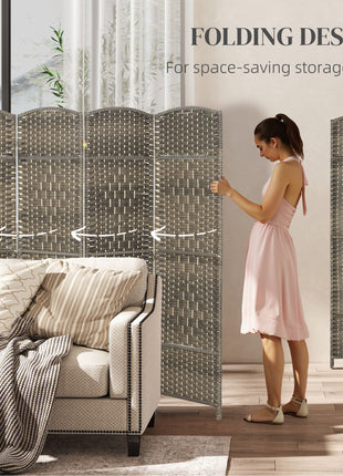 Folding Room Divider Screen 4 Panel 6' Tall Privacy Screen Freestanding Wood Partition for Home Office, Dark Rustic Oak