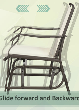 3 Piece Outdoor Glider Chair with Coffee Table Bistro Set, 2 Patio Rocking Swing Chairs with Breathable Sling Fabric, Glass Tabletop, for Backyard, Garden and Porch, Cream White