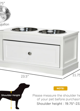 Large Elevated Dog Bowls with Storage Drawer Containing 11L Capacity, Raised Dog Bowl Stand Pet Food Bowl Dog Feeding Station, White