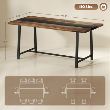 Industrial Kitchen Table for 8 People, 70.9" Long Dining Table with Large Tabletop and Steel Legs for Dining Room, Brown