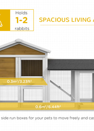 58" Wooden Rabbit Hutch with Run, Removable Tray, Asphalt Roof,  Lockable Doors and Ramp, Nature Wood