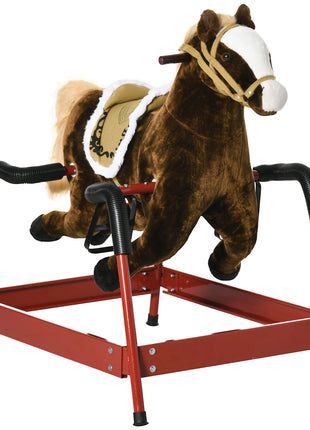Kids Spring Rocking Horse, Ride on Horse for Girls and Boys with Sounds, Plush Animal Ride-on Toy with Soft Feel, Interactive Toy for Kids, Dark Brown