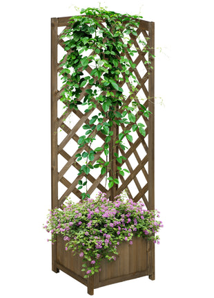 Wooden Raised Garden Bed, Planter with Trellis for Vine Climbing and Vegetables, Herbs and Flowers Growing, Carbonized