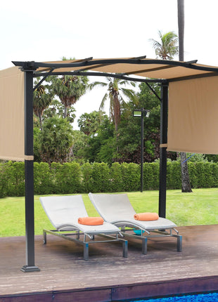 8' x 10' Retractable Pergola Canopy Steel Frame Polyester Fabric Gazebo with Top Cover, Retractable Canopy Shade Awning