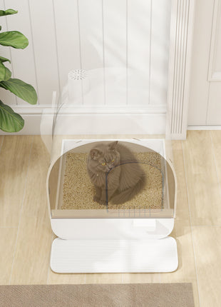 Cat Litter Box with Lid with Scoop and Filter, White