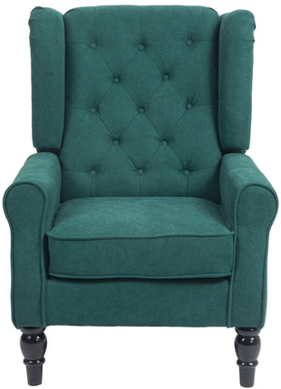Wingback Accent Chair for Living Room, Button-Tufted Lounge Chair with Round Armrests and Wood Legs, Dark Green