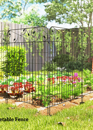 Garden Fence, 4 Pack Steel Fence Panels, 11.5' L x 43" H, Rust-Resistant Decorative Border Flower Edging for Yard, Landscape, Patio, Outdoor Decor, Square Vines