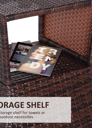 Outdoor Side Table with Umbrella Hole, 2 Tier Rattan Wicker End Table with Storage Shelf, All Weather for Outdoor, Patio, Garden, Backyard, Mixed Brown