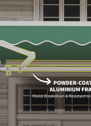 12' x 10' Retractable Awning Patio Awnings Sun Shade Shelter with Manual Crank Handle, 280g/m² UV & Water-Resistant Fabric and Aluminum Frame for Deck, Balcony, Yard, Green