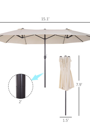 15ft Patio Umbrella Double-Sided Outdoor Market Extra Large Umbrella with Crank Handle for Deck, Lawn, Backyard and Pool, Cream White