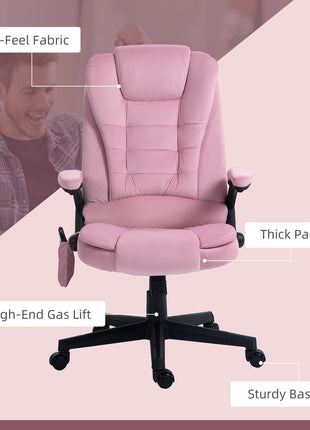 6 Point Executive Office Chair with Heat, Velvet High Back Vibrating Massage Office Chair, Pink