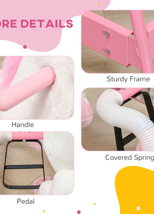 Kids Spring Rocking Horse Unicon, Ride on Horse for Girls and Boys with Sounds, Plush Animal Ride-on Toy with Soft Feel, Interactive Toy for Kids, Pink