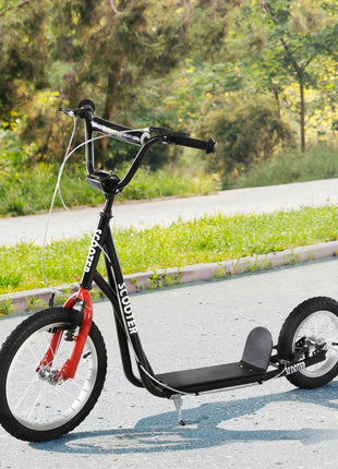 Teens Youth Scooter Ride On Toy with Adjustable Handlebar, Dual Brakes, and Inflatable Wheels For Kids 5+ - Black