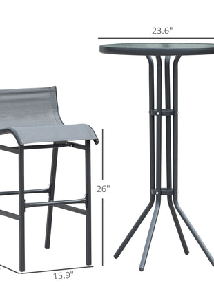 3 Piece Bar Height Outdoor Bistro Set for 2, Charcoal Gray