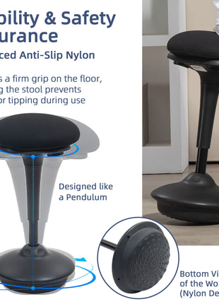 Backless Wobble Chair, Adjustable Active Ergonomic Stool Chair, with Rocking Motion, Padded, Black