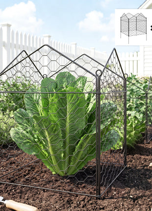 4 Pack Garden Cloches for Plants, 12" x 14" Metal Crop Cage Set, Plant Cages to Keep Animals Out, Black