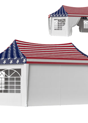 22.3 x 16.4 ft Heavy Duty Party Tent, Outdoot Canopy Tent with 2 Doors and 6 Windows, American Flag
