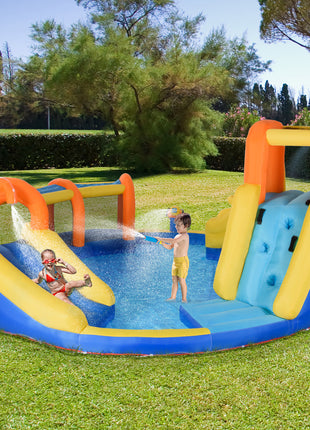 6-in-1 Inflatable Water Slide Kids Bounce House Jumping Castle Includes Slide Basket Pool Climbing Wall Tunnel