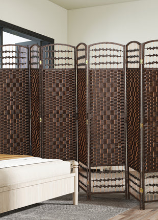 8 Panel Folding Room Divider Portable Privacy Screen Wave Fiber Room Partition for Home Office Brown