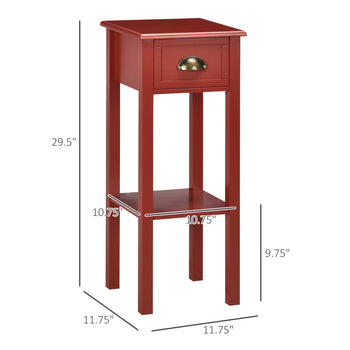 2-Tier Nightstand, Side Table with Drawer and Shelf for Living Room or Bedroom, Set of 2, Red