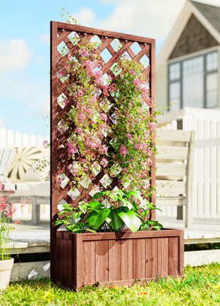 Wooden Raised Garden Bed, Raised Planter Box, Planter with Trellis for Climbing Plants Flowers, Orange