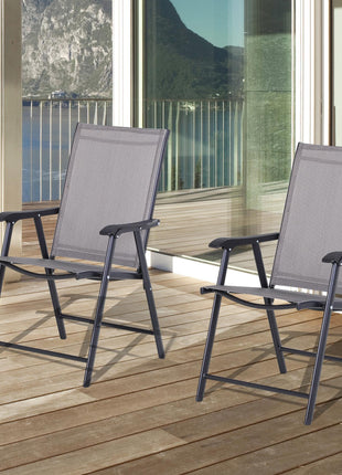 Set of 2 Outdoor Folding Chairs, Stackable Patio Dining Chairs with Armrests, Metal Frame, Gray