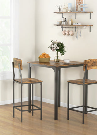 3 Piece Pub Table and Chairs, Small Kitchen Table and Chairs, Square Dining Table with 2 Stools, Rustic Brown and Black