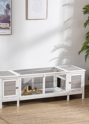 Rabbit Hutch, Bunny Cage, Guinea Pig House with Pull-Out Tray, and Divided Board for Indoor, White
