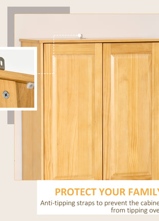 67" Pinewood Kitchen Pantry Storage Cabinet, Freestanding Cabinets with Doors and Shelves, Dining Room
