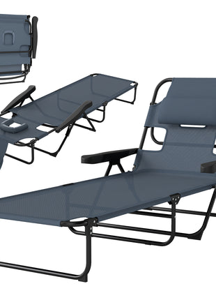 Folding Lounge Chair w/ Reclining Back, Gray
