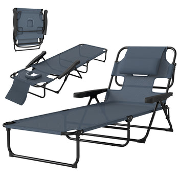 Folding Lounge Chair w/ Reclining Back, Gray