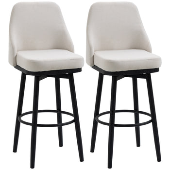 Bar Height Bar Stools Set of 2, Modern 360° Swivel Kitchen Chairs with Steel Legs and Footrest, Cream White