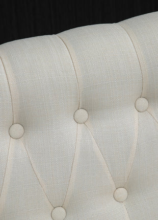 Upholstered Armless Fabric Loveseat with Button Tufted Design for Living Room with Wood Legs, Cream White
