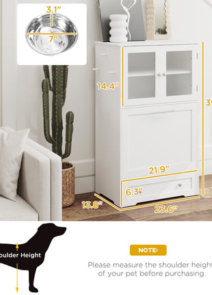 Dog Feeding Station with Two Storage Cabinets, 2 Elevated Dog Bowls, Side Hooks, Anti-tip Kit, for Feeding & Watering