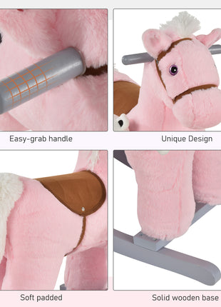 Kids Rocking Horse with Bear Toy, Plush Animal Rocker with Fun Realistic Sounds for Toddler 18-36 Months, Pink