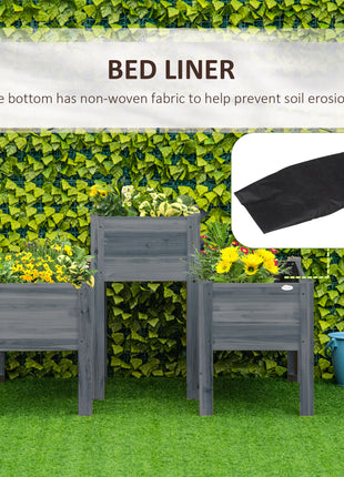 Raised Garden Bed Set of 3, Elevated Wood Planter Box with Legs and Bed Liner for Backyard and Patio to Grow Vegetables, Herbs, Gray