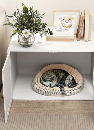 Cat Litter Box Enclosure with Barn Door, Cat Hole, 31.5" x 21" x 20", White