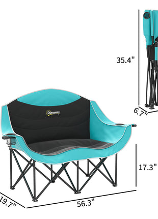 Padded Folding Camp Chair for Adults, Double Camping Chair with Armrests, Cup Holders, Carry Bag for Outdoor, Green