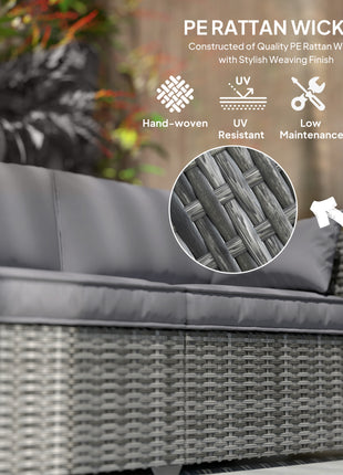 3 Seater Wicker Sofa with Side Trays, Outdoor Patio Couch with 6" Thick Back Cushions, Deep Seating, Mixed Gray