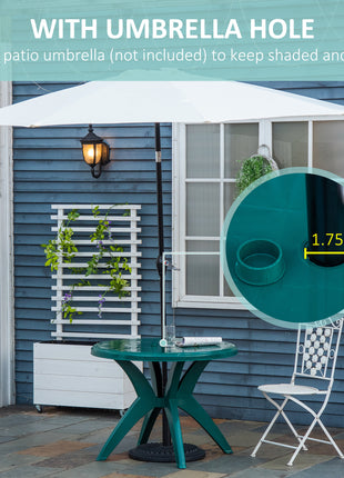 36.25" Dia Round Plastic Patio Table with Umbrella Hole, Outdoor Bistro Dining Table, for Bar, Garden, Backyard, Poolside, Yard, Green