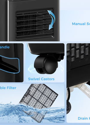 8,000 BTU Moible Air Conditioner 345 Sq. Ft., Dehumidifier Fan Auto Sleep with 24H Timer On/Off, Window Kit, Black