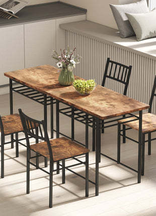 3-Piece Small Dining Table Set for 2, Kitchen Table and Chairs with Storage Rack and Steel Frame, Brown