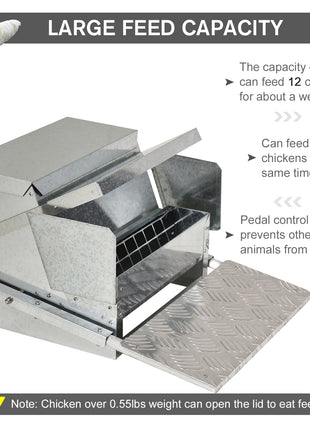 25 lbs Capacity Automatic Chicken Poultry Feeder with a Galvanized Steel and Aluminium Build, Weatherproof Design