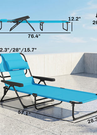 Folding Lounge Chair w/ Reclining Back, Light Blue