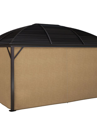 10' x 14' Hardtop Gazebo with Curtains, Netting, Pavilion with Steel Roof Ceiling Hook for Garden Patio, Brown