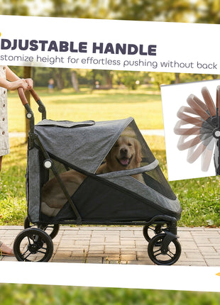 Dog Stroller for Large Dogs Up to 66 LBS with All-Terrain Spring Suspension, 8-Position Adjustable Handle, Gray